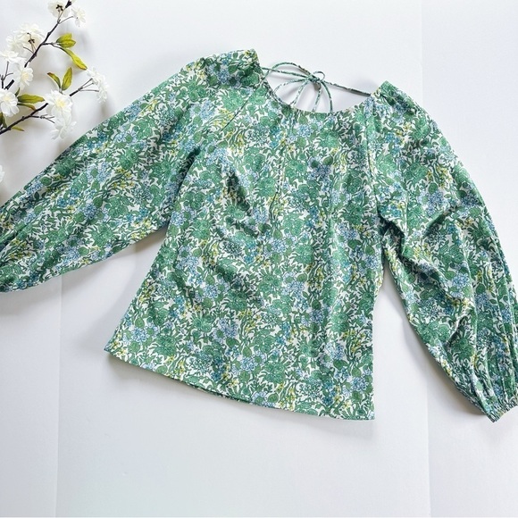 J.Crew Tie Back Stretch Organic Cotton Poplin Blend Top In Fete Floral - Picture 1 of 11